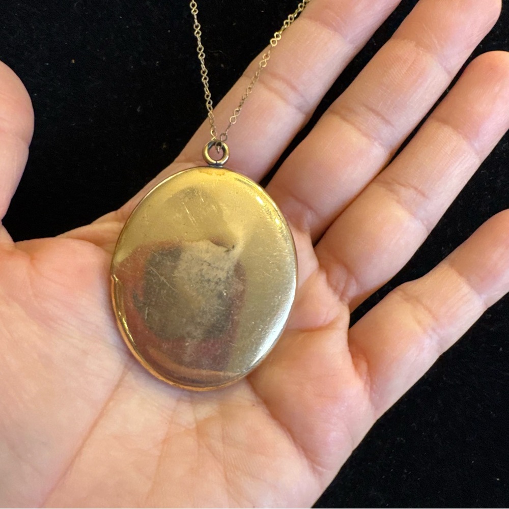 Large Antique D&C Victorian Gold Fill Photo Locket Pendant Necklace Etched Heavy - Picture 12 of 16